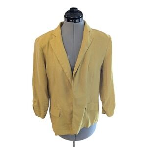 Linen Blend Blazer Jacket Casual Lightweight Mustard‎ Yellow